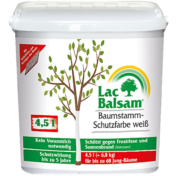 LacBalsam Baumstamm-Schutzfarbe weiß 4,5 Liter Eimer